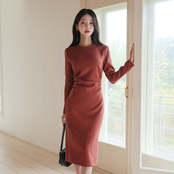 Raund neck Side Shirring H-line Span Dress