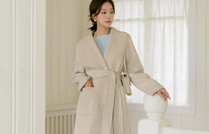 Feminine Style Shawl Collar Hand-Made Wool Coat