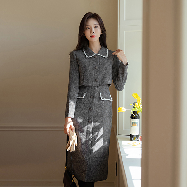 Tassel Color Combination Line Modern Tweed Dress