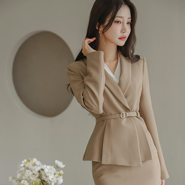 Shawl Collar Belted Peplum Jacket