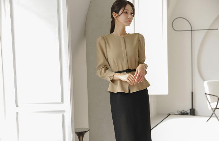 Elegance Peplum Color Combination Belted Dress