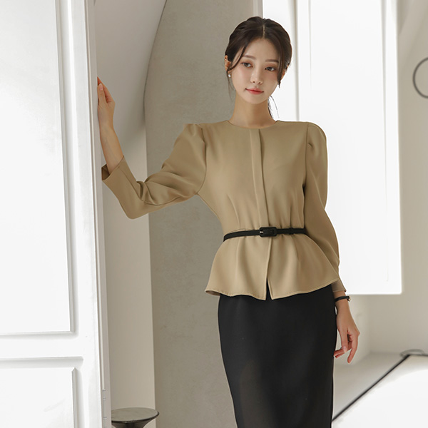 Elegance Peplum Color Combination Belted Dress