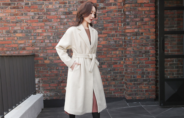 Bouclé Belted Simple Long Coat