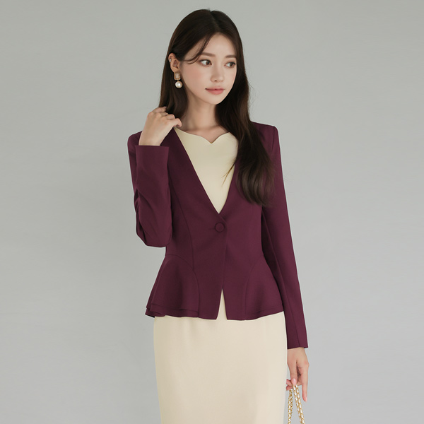 Deep V-neck No-collar Mini Peplum Jacket(fall)