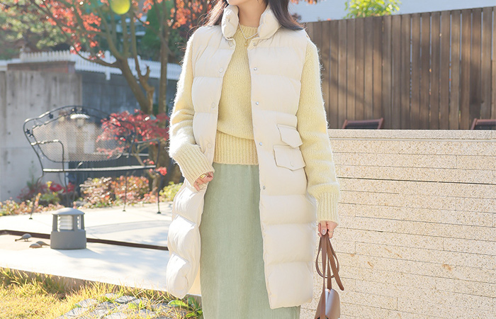 Wellon Snap Button Soft Long Padding Vest