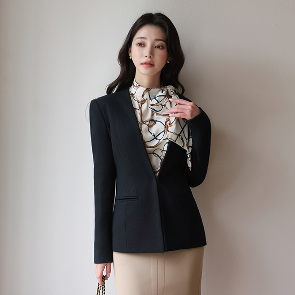 No-collar Cutting-line Formal Wool Jacket