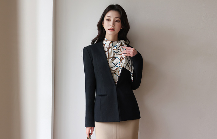 No-collar Cutting-line Formal Wool Jacket