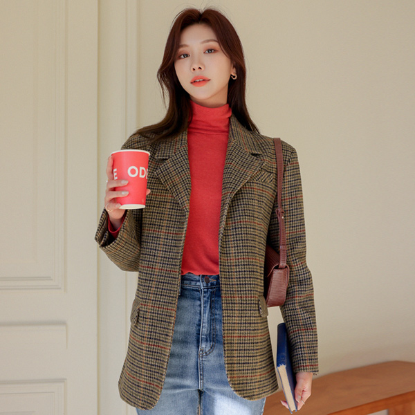 Special Mood Check Patterns loose fit Wool Jacket