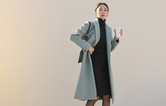 Simple Straight fit Bag Belted Wool Coat