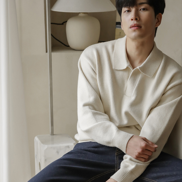 [HOMME] Thick Simple Modal Open Collar Knit