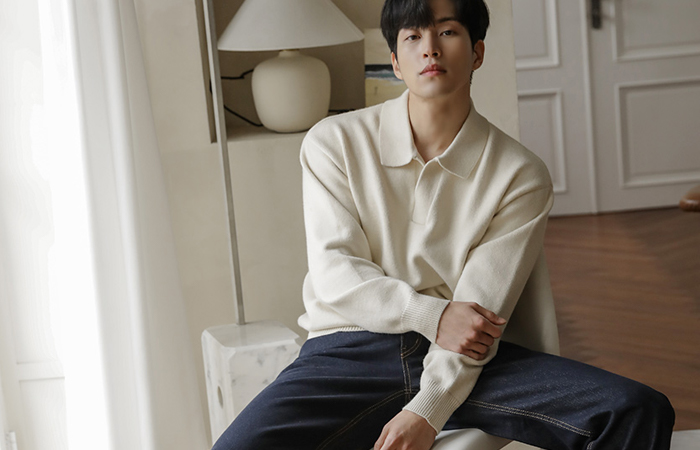 [HOMME] Thick Simple Modal Open Collar Knit