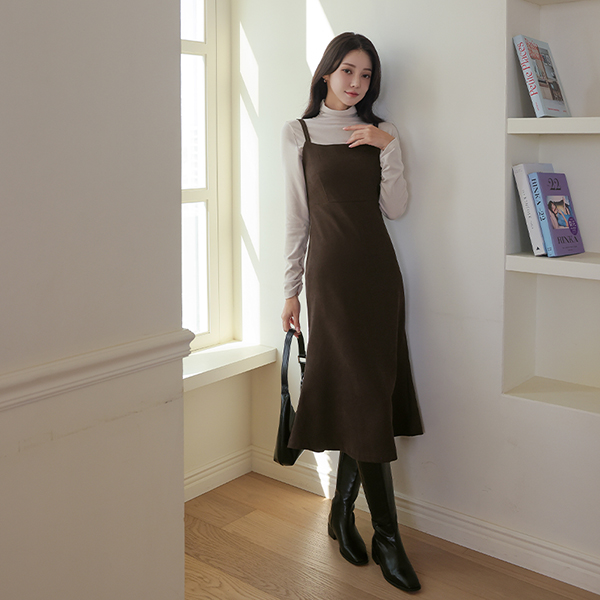 Double Strap Corduroy Bustier Long Dress