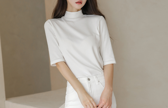 Half-Neck Cotton Modal Lining Fleece Midi T-shirt