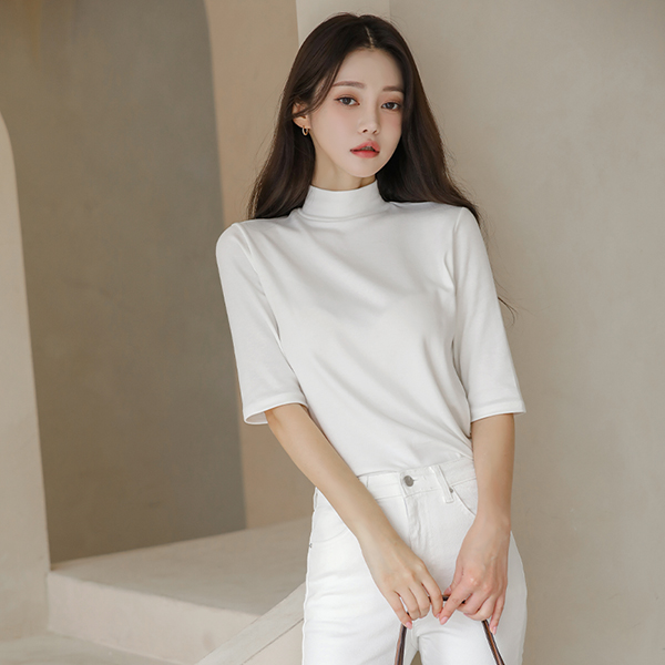 Half-Neck Cotton Modal Lining Fleece Midi T-shirt