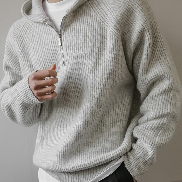 [HOMME] Cashmere Ragran Harp Zip up Corduroy Hood Knit