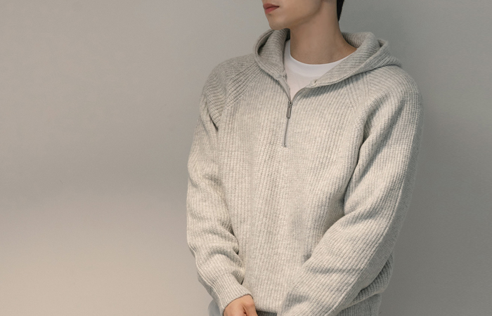 [HOMME] Cashmere Ragran Harp Zip up Corduroy Hood Knit