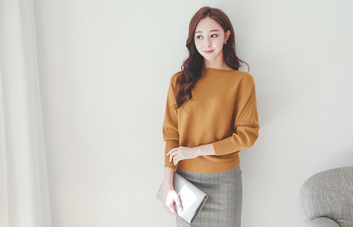 Boat neck coral Corrugated Knit