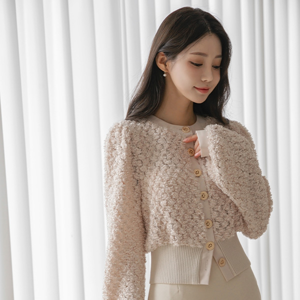 Romanti Bouclé Gold Button Cardigan