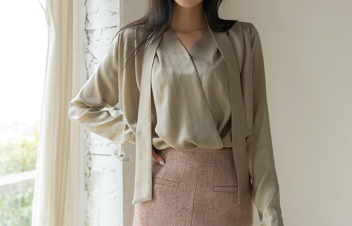 Elegance Satin Tie Wrap Style Blouse Ⅱ