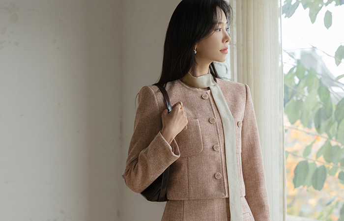 Elysee Cozy Tweed Set-up Crop Jacket