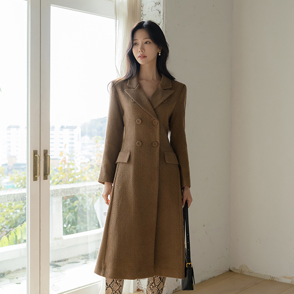 Lucia A-line Wool Tweed Collar Long Dress (BeltSET)