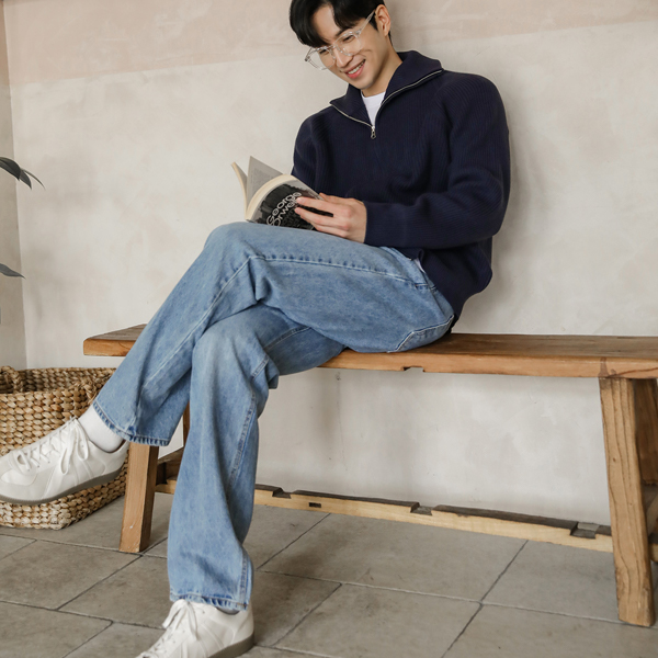 [HOMME] primium Indigo Semi- Wide Denim Pants