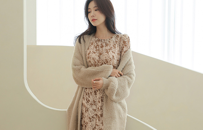 Soft Mink Hair Open Belted Wool Long Cardigan