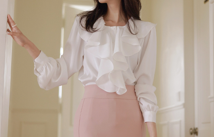 Rich Ellin Frill Glossy Blouse