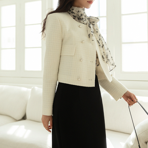 Charmant Double Pearl Button Tweed Wool Jacket