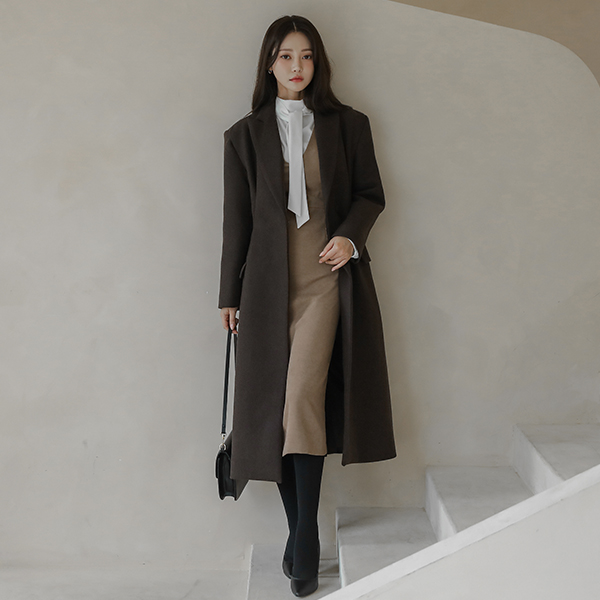 Waist Dart Slim Fit Wool Long Coat