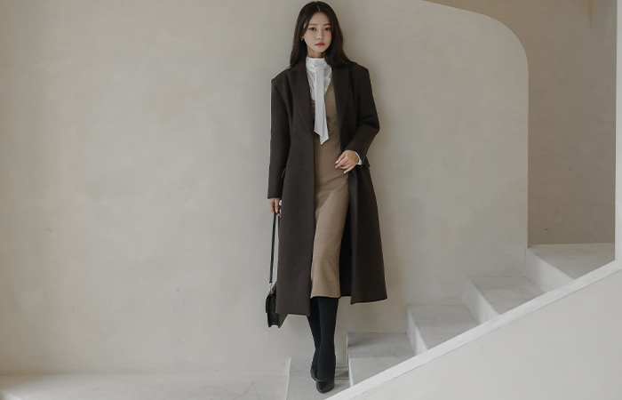 Waist Dart Slim Fit Wool Long Coat