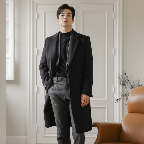 [HOMME] primium Wool Cashmere 호시 Stitch Single Coat (quilted lining)