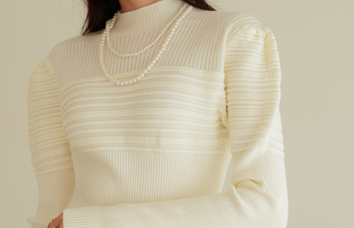 Romantic Puff Shoulder mix Woven Knit