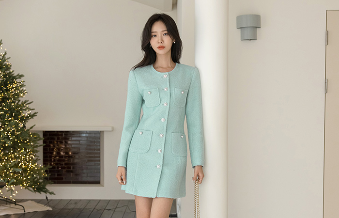 Grace Jewel Button Cozy Wool Mini Dress