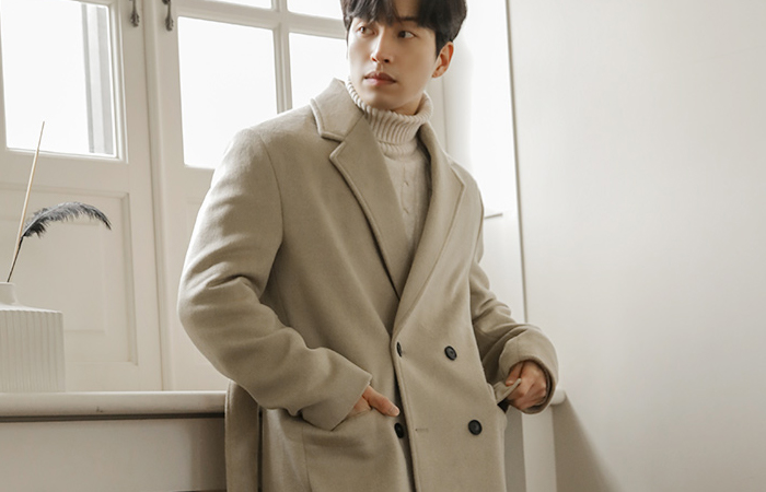 [HOMME] Wool Double Button Belted Long Coat