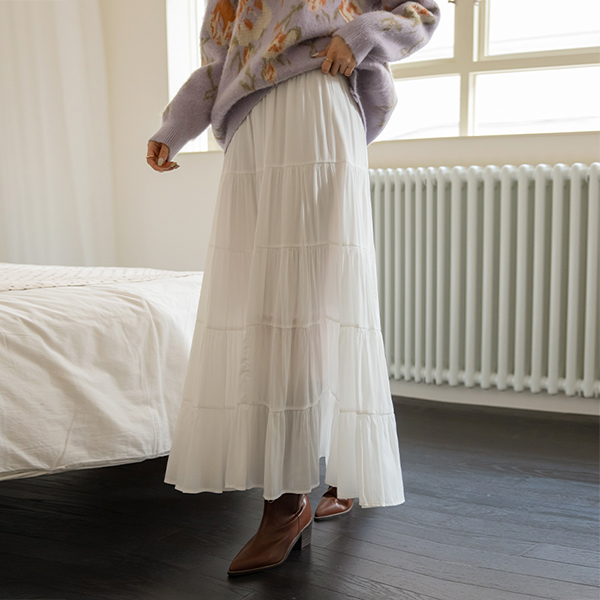 Romantic Shirring Cancan Banding Maxi Skirt