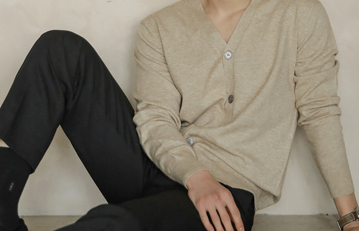 [HOMME] Daily Cashmere V-neck Simple Knit Cardigan