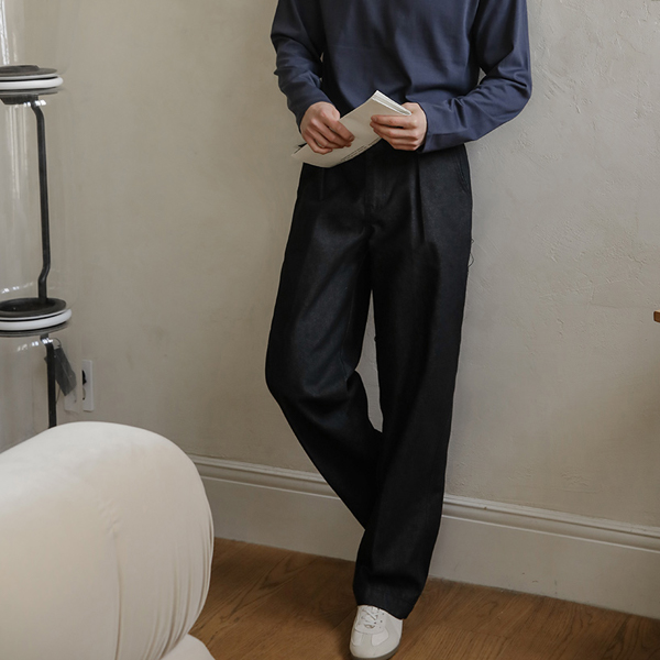 [HOMME] Pintuck The Back Banding Wide Denim Pants
