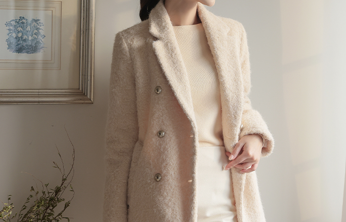 Winter Bouclé Double Button Harp Coat (quilted lining)