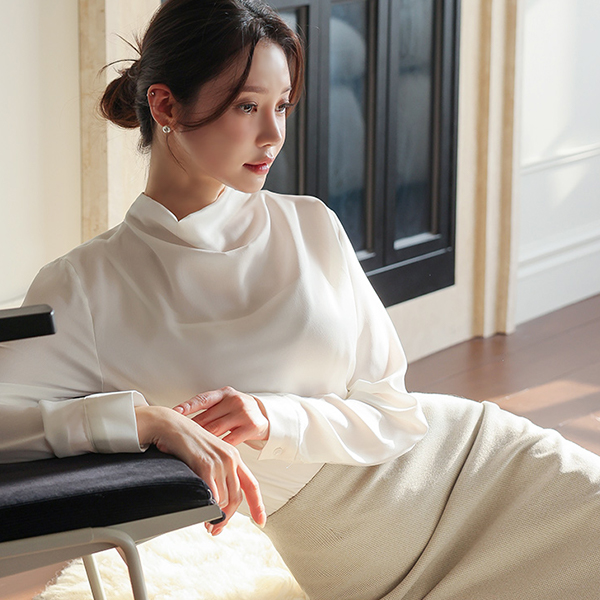 Satin Half-Neck Drape Blouse