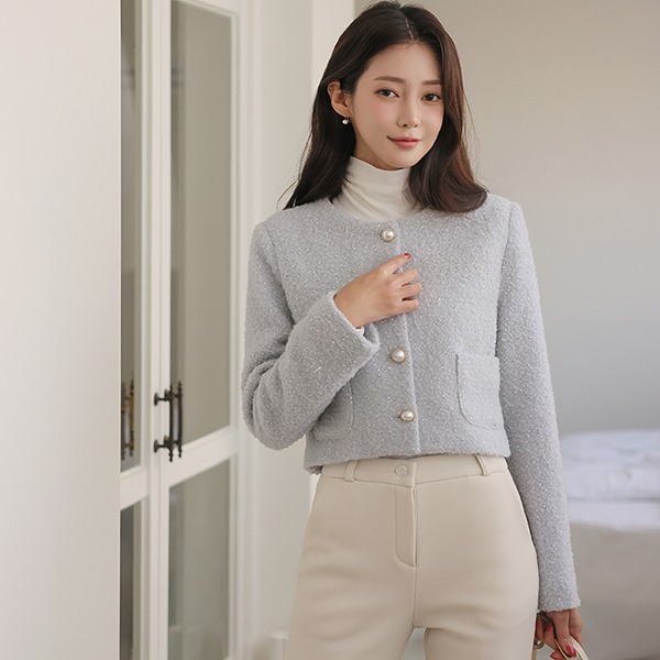 Snow Bouclé Pearl Button Wool Jacket