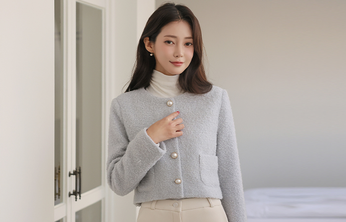 Snow Bouclé Pearl Button Wool Jacket