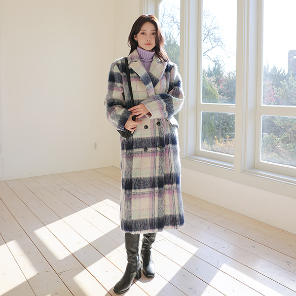 Pastel Check Wool Long Coat