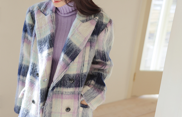 Pastel Check Wool Long Coat