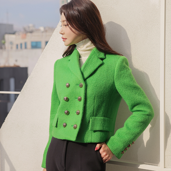 Neon Color Gold Double Button Wool Jacket