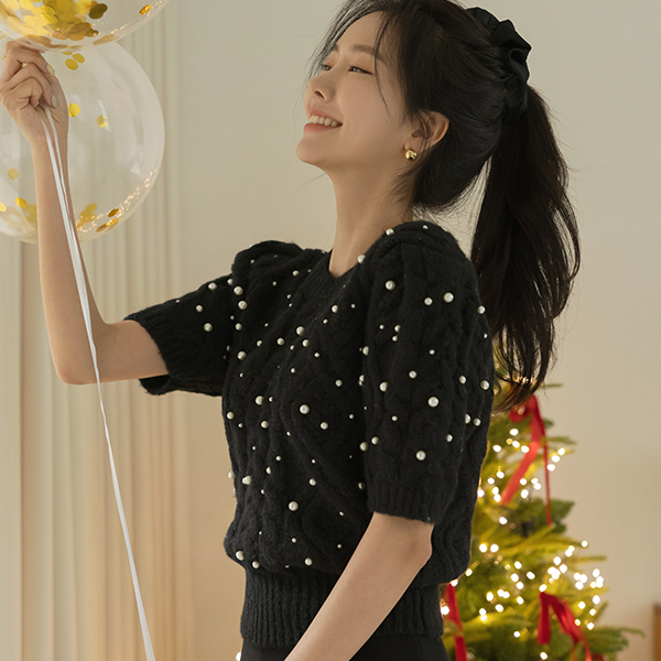 Snow Pearl Decoration Puff Wool Knit