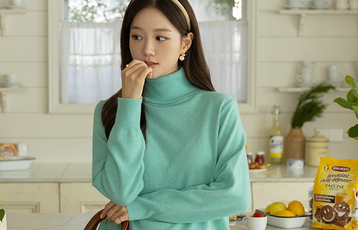 Memory Color raccoon&메리노울 Simple Turtleneck Knit