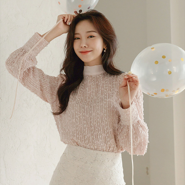 Bling pearl Tassel Point Chiffon tie Blouse