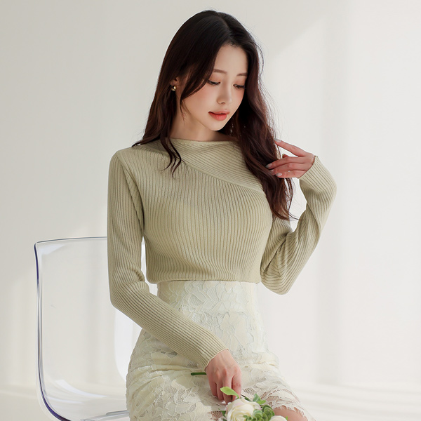 Unbalance Boat Neck Corduroy Knit