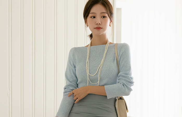 Romantic Pastel Color Boat Neck Daily Knit